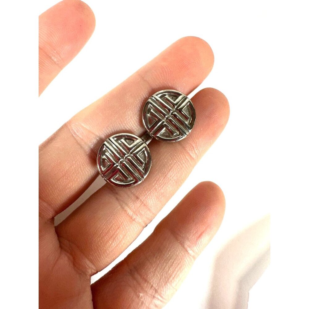 Vintage Givenchy Cuff Links Silvertone Round Signed